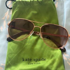 Kate Spade Gold Aviator Sunglasses with Green Pouch